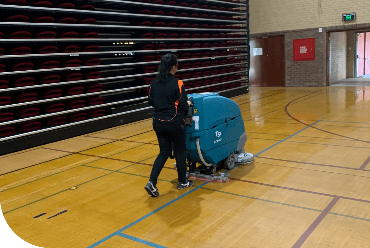 Commercial floor scrubbing